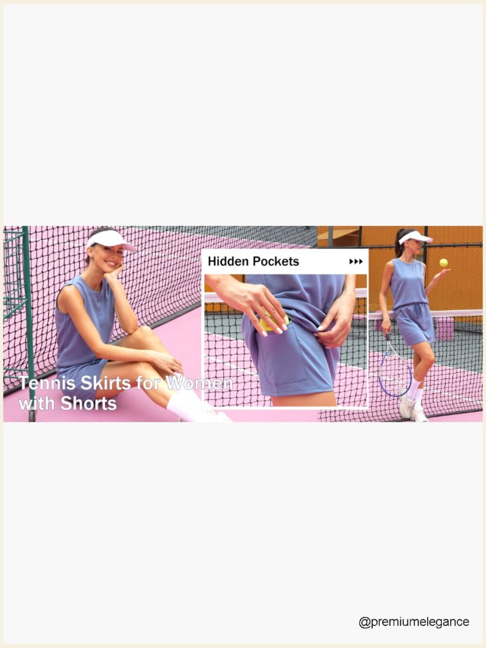 Crew Neck 2 Piece Skirt Set Sleeveless Tennis Outfit Lounge Activewear - Picture 7 of 7